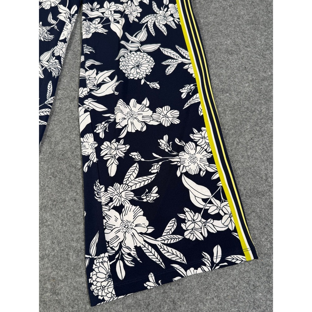 Susan Graver Womens Navy Floral Wide Leg Pants Side Stripe Stretch Size Small - Picture 3 of 11